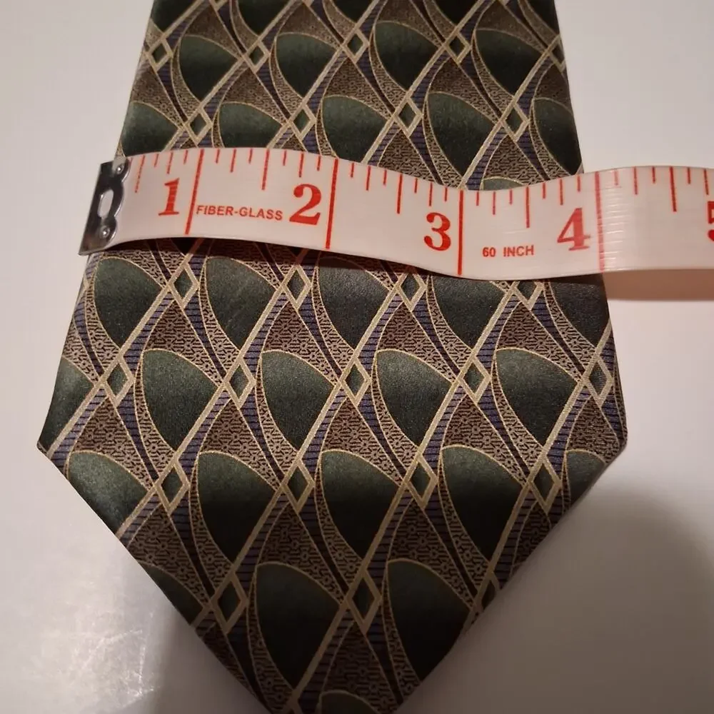 David Taylor Green and Gold Geometric Tie